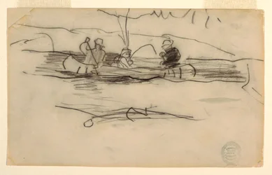 Fisherman and Two Other Men in a Canoe